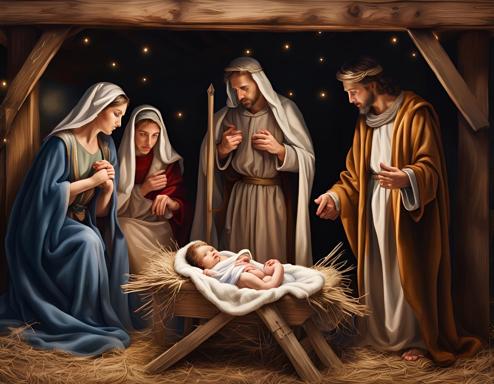 Hyperrealistic Christmas Nativity Scene with Baby Jesus