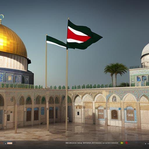 Al-Aqsa Mosque, Palestine Flag: Detailed Matte Painting