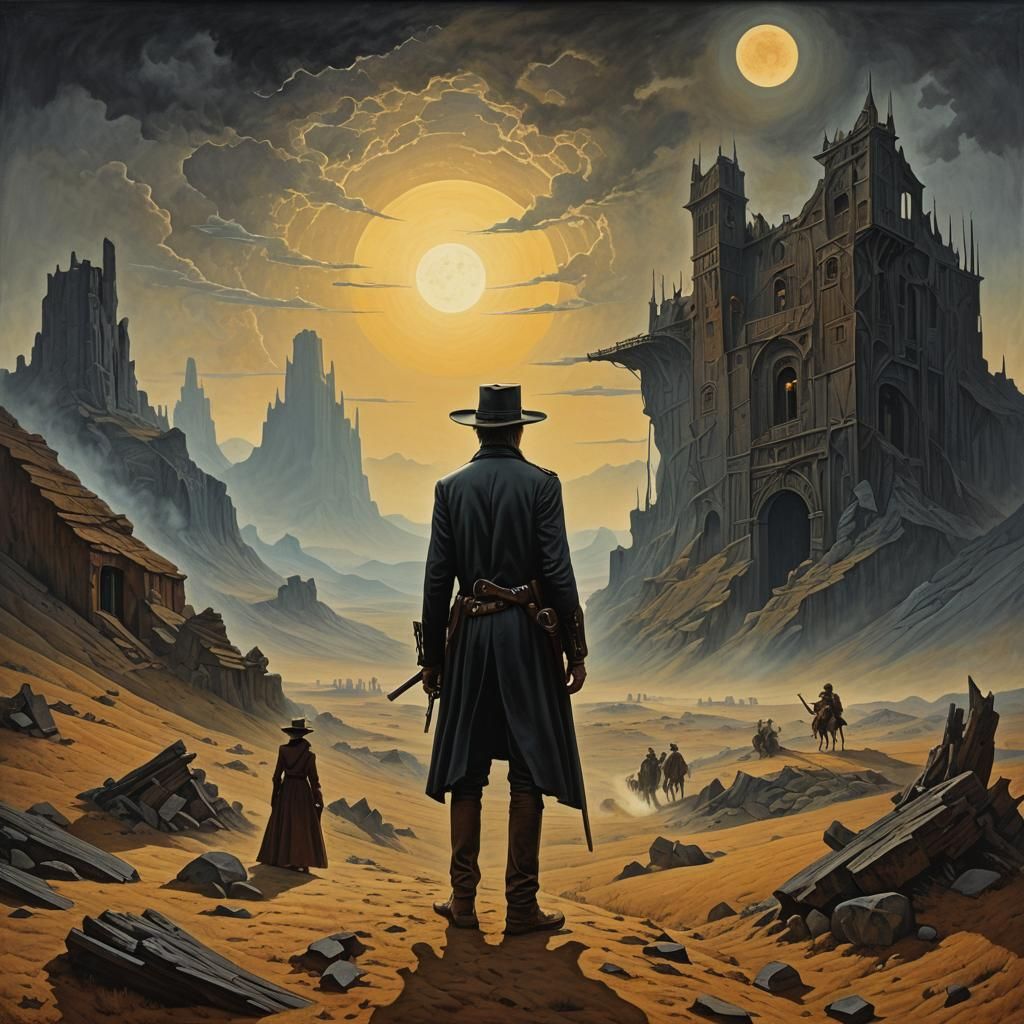 Epic Old West Showdown in Cubist Minimalist Style