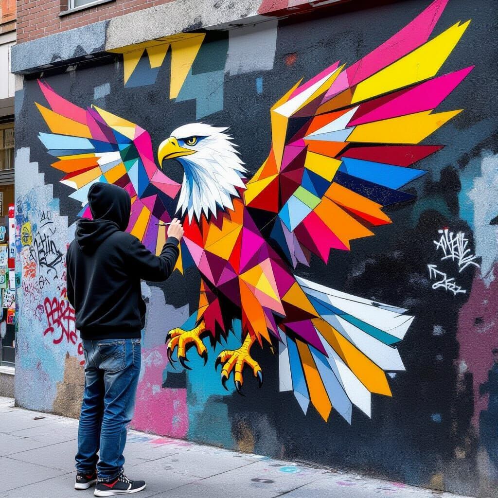 Geometric Eagle Mural by Teen Artist
