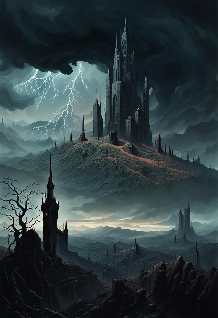 Dark Fantasy City with Towering Spires