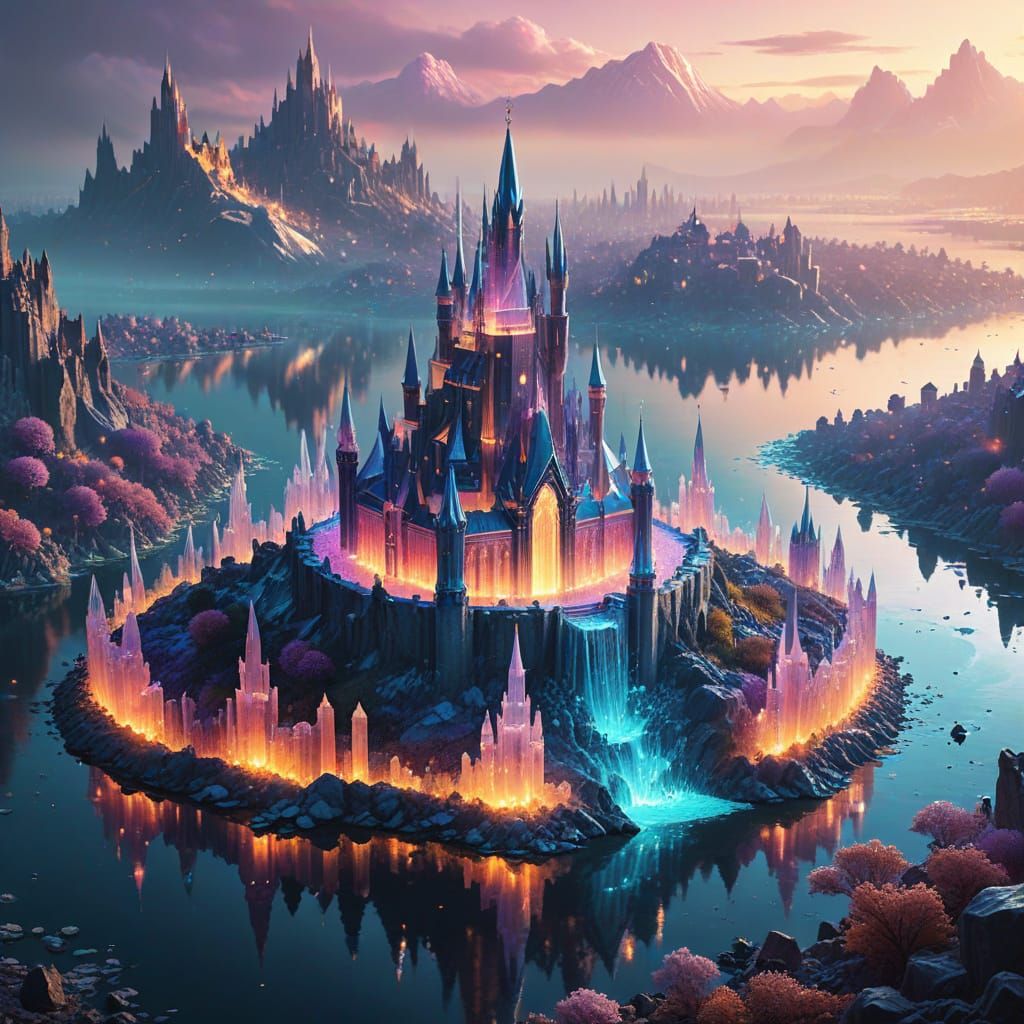 Fantasy Landscape with Crystal Castle and City