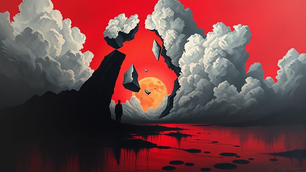 Surreal Landscape with Collapsing Skies in Avant-Garde Style