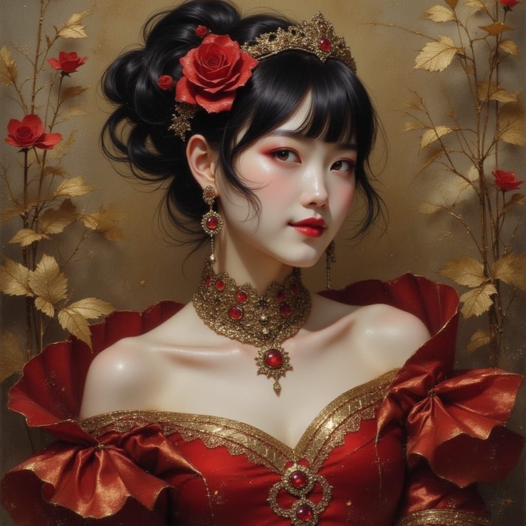 Punk Queen Portrait in Rococo Style