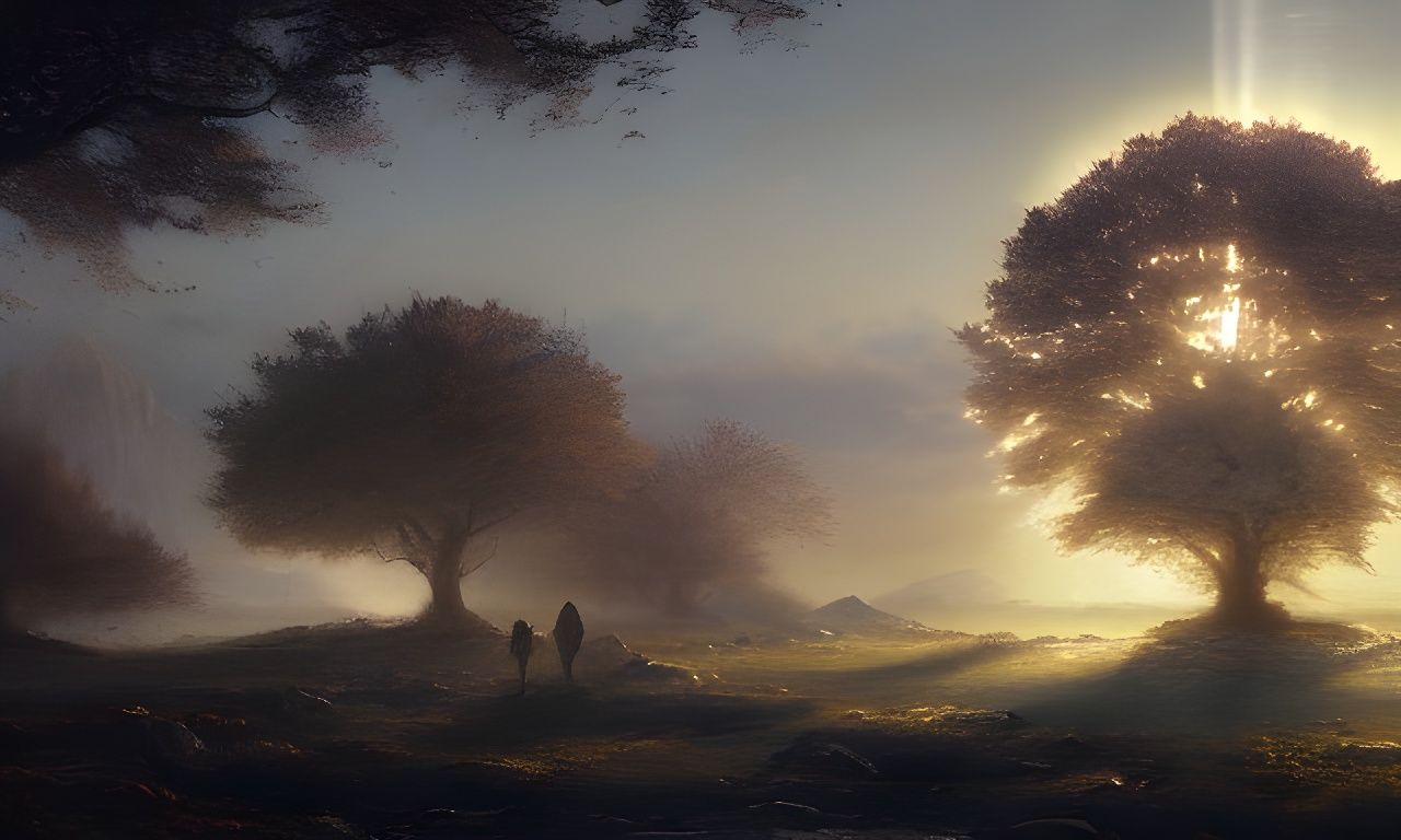 Ethereal Landscape with Circle of Light: Fantasy Art