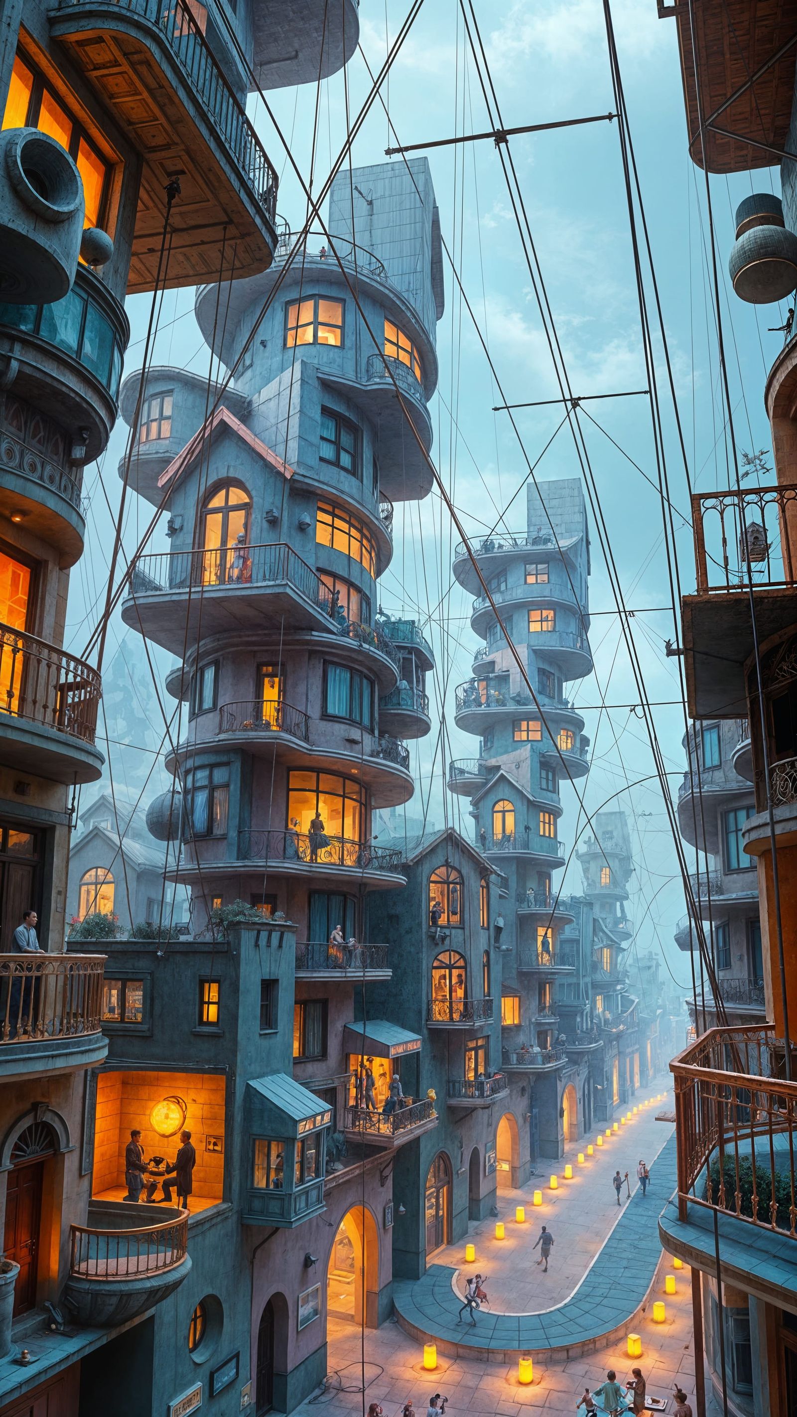 Surreal Marionette Cityscape: Distorted Architectural Fantas...
