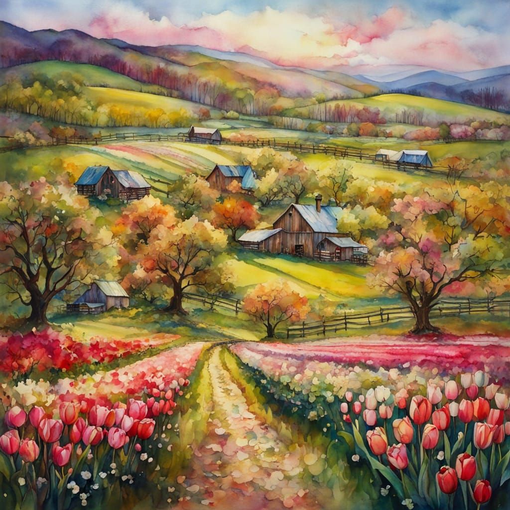 Whimsical Springtime Scene in Anime-Inspired Style