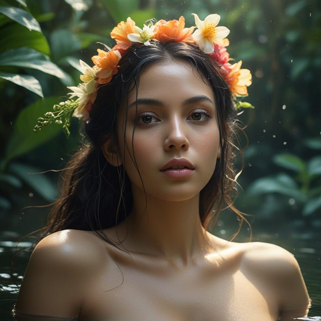 Ethereal Water Nymph in Tropical Bloom