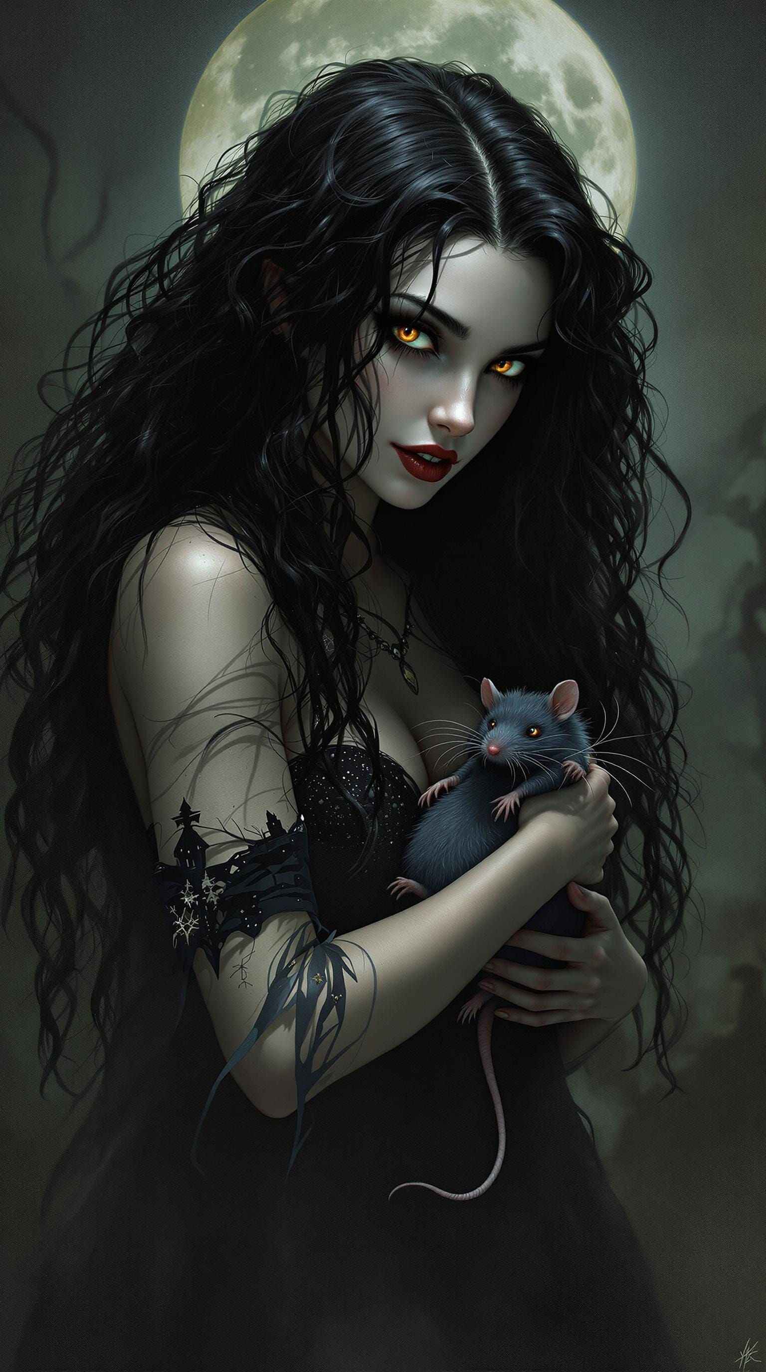 Ethereal Vampire Maiden with Enchanted Eyes and Whimsical Ra...