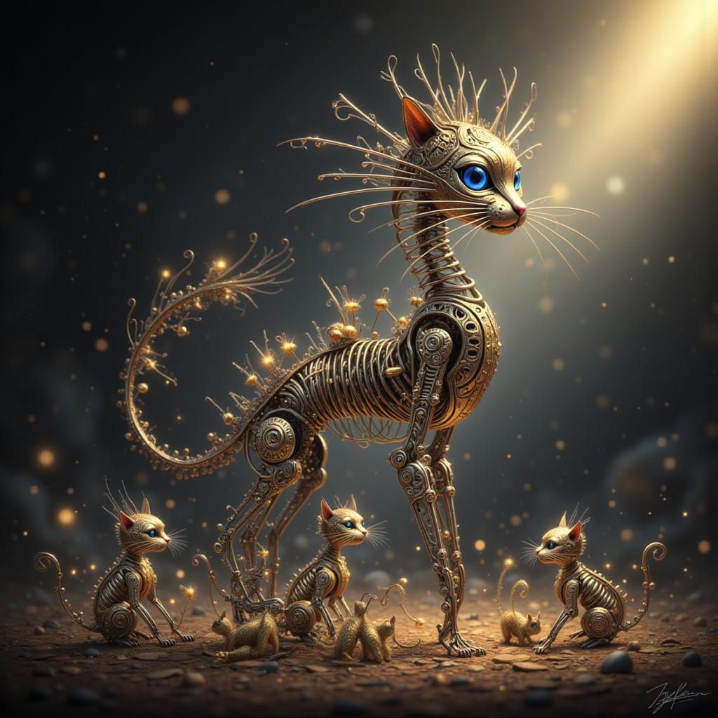 Steampunk Spring Cat and Paperclip Kittens