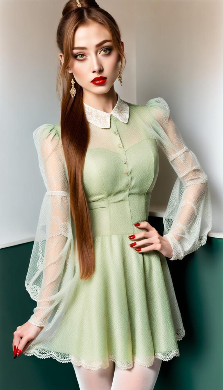Young Woman in Green Dress and Ponytail