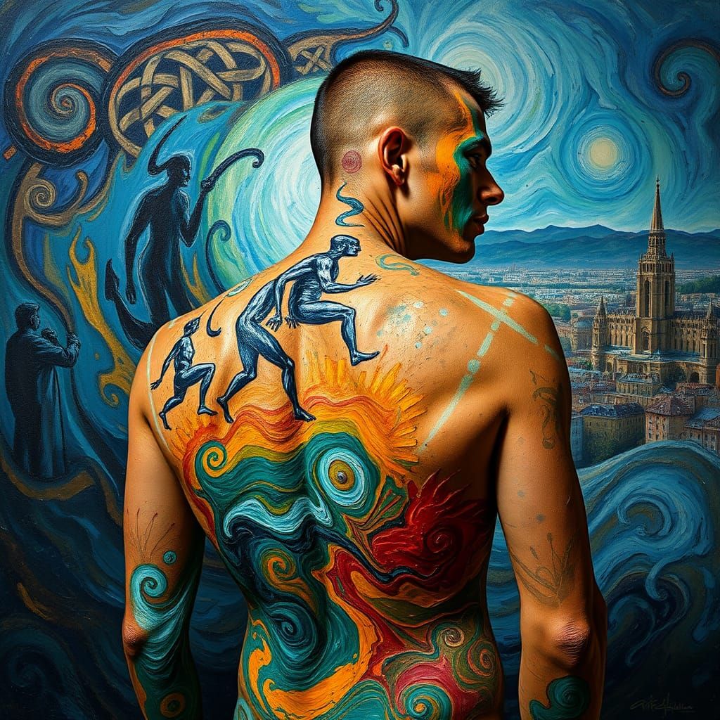 Evolution Body Art in Impasto Style