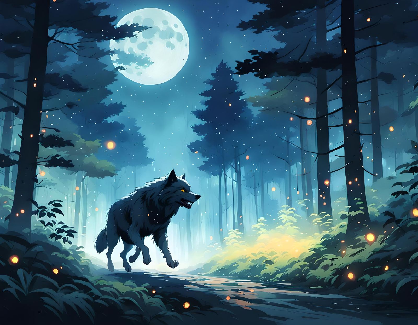 Wolfman in Forest: Studio Ghibli Anime Style
