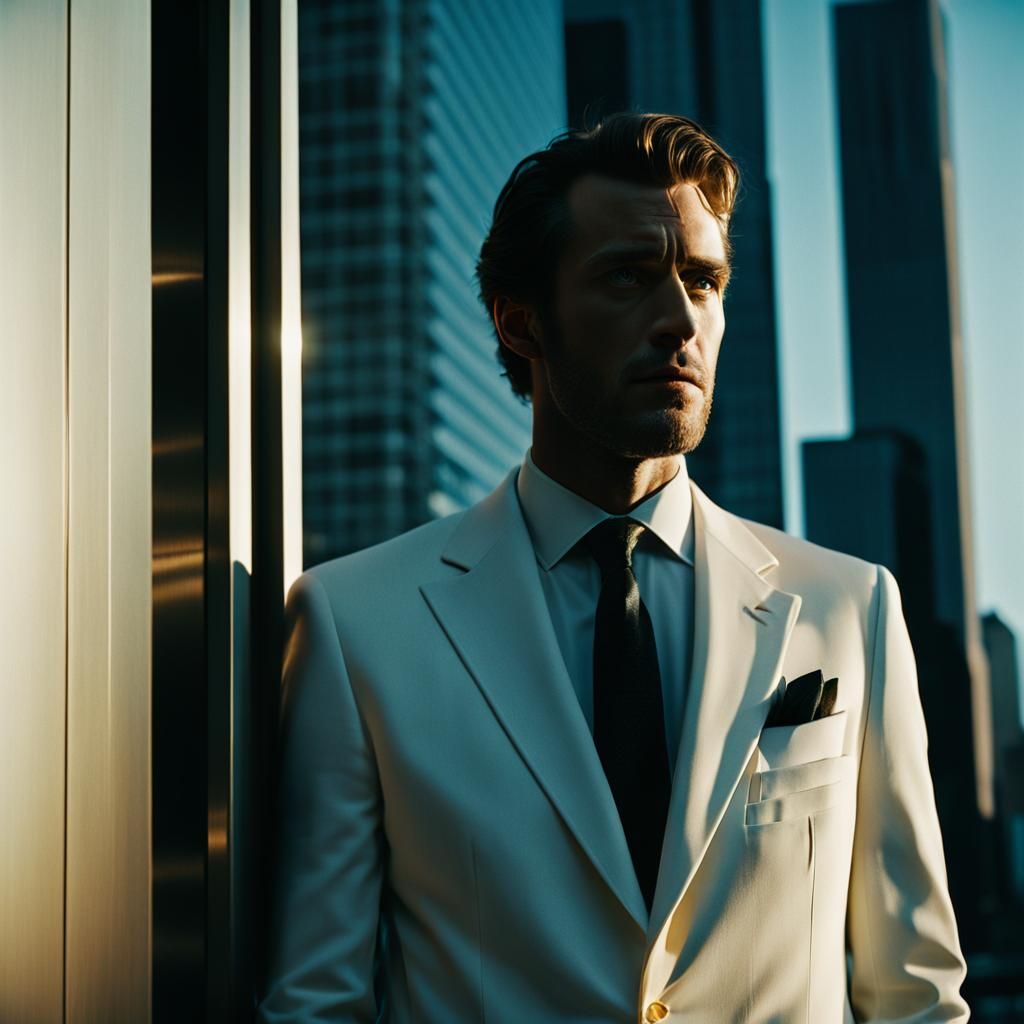 Man in White Suit: Cinematic Film Still
