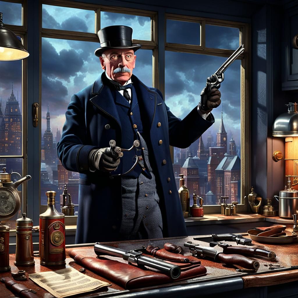 British Butler Detective in Noir Kitchen