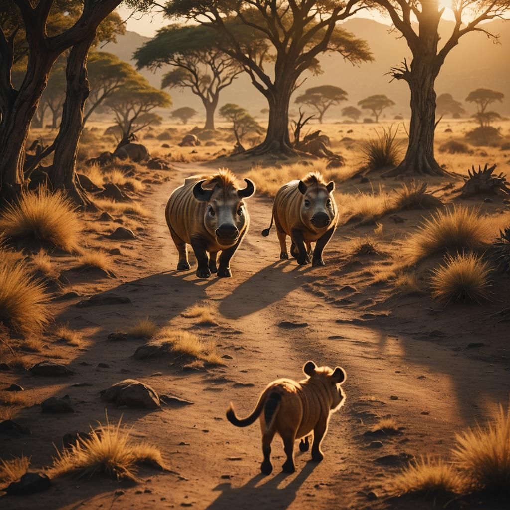 Timon and Pumbaa: Savannah Sunset Cinematic Film Still