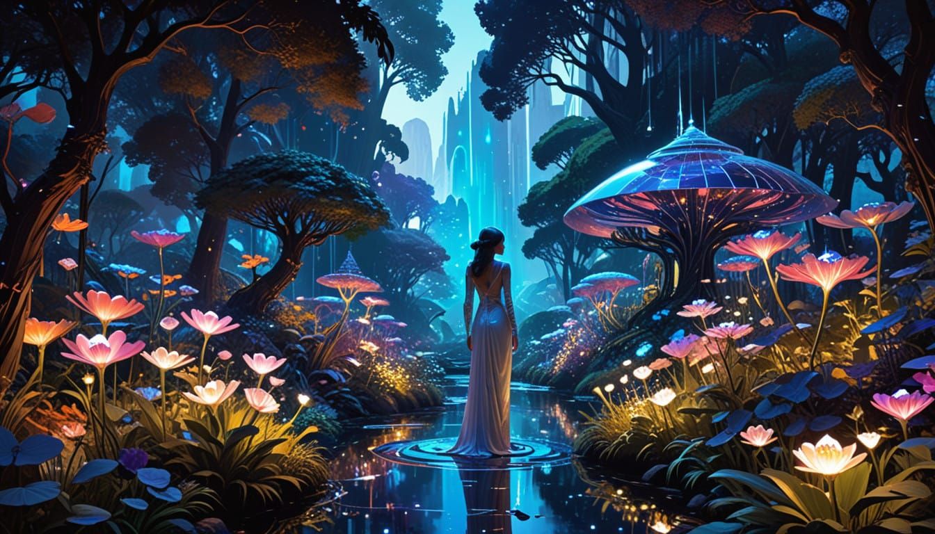 Surreal Ethereal Gardeners Tend Prismatic Soul Blooms in a F...