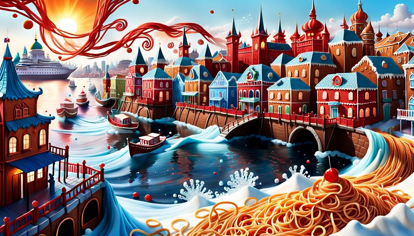 Gingerbread City Overrun by Spaghetti, Matte Painting