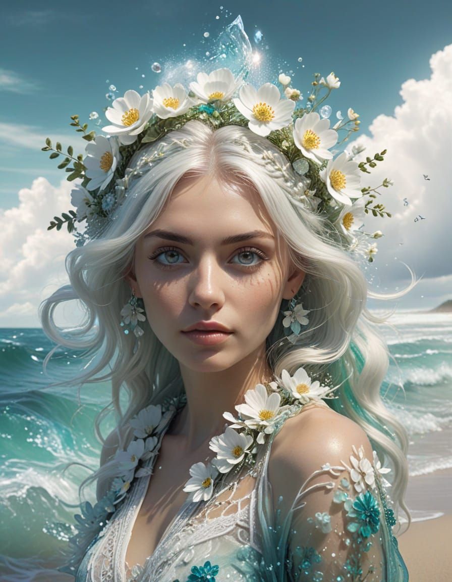 Boho Woman with Braids and Crystals on Beach