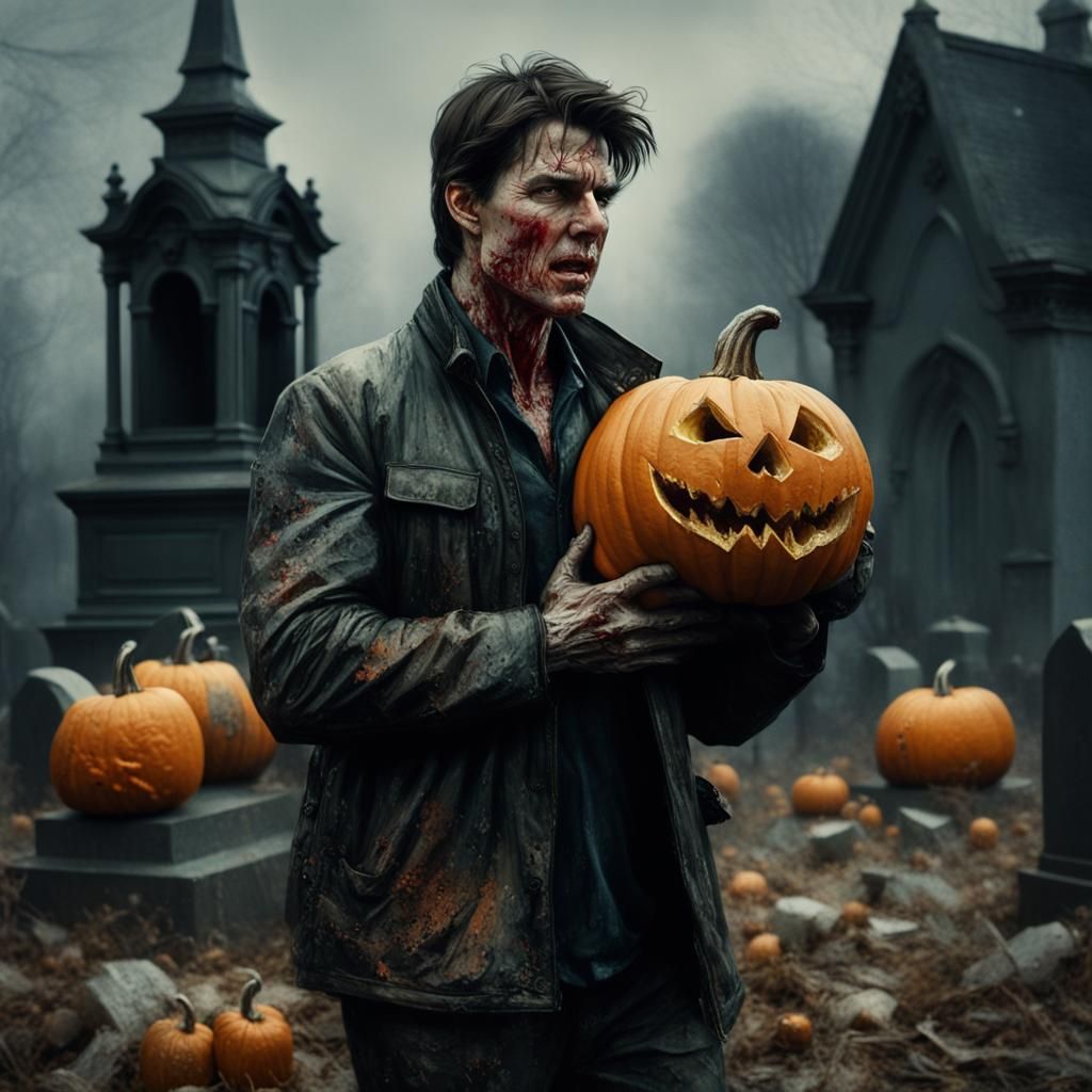 Zombie Pumpkin Monster Portrait in Hyperrealistic Style