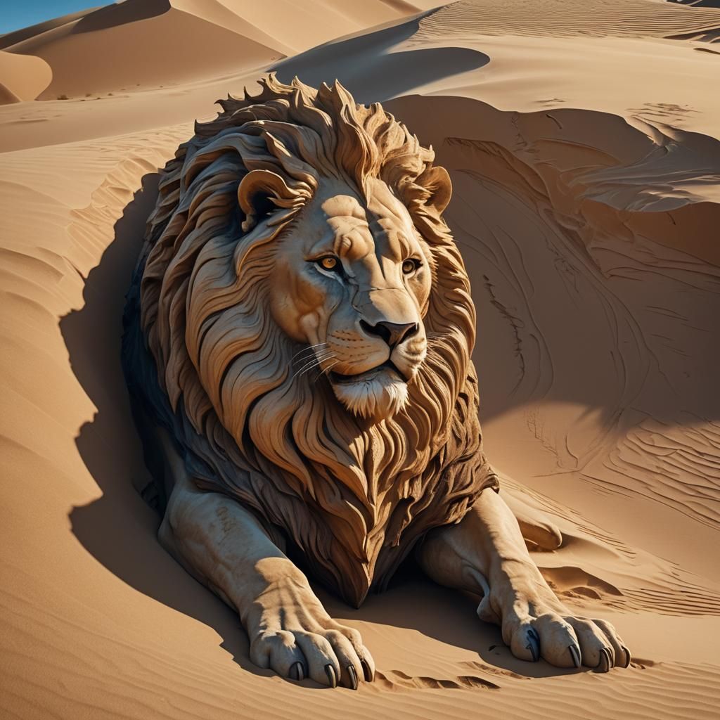 Lion Carved into Sand Dune: Fantasy Concept Art