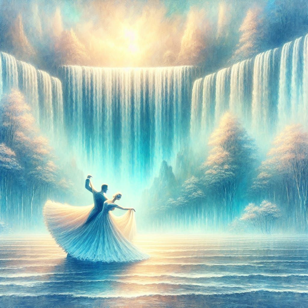 Dancing underneath a waterfall