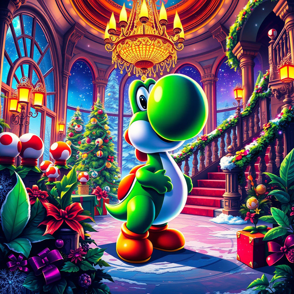 Yoshi's Christmas Mansion: A Surreal Digital Painting