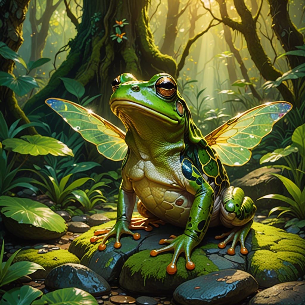 Frog Druid in Tropical Forest: Fantasy Oil Painting