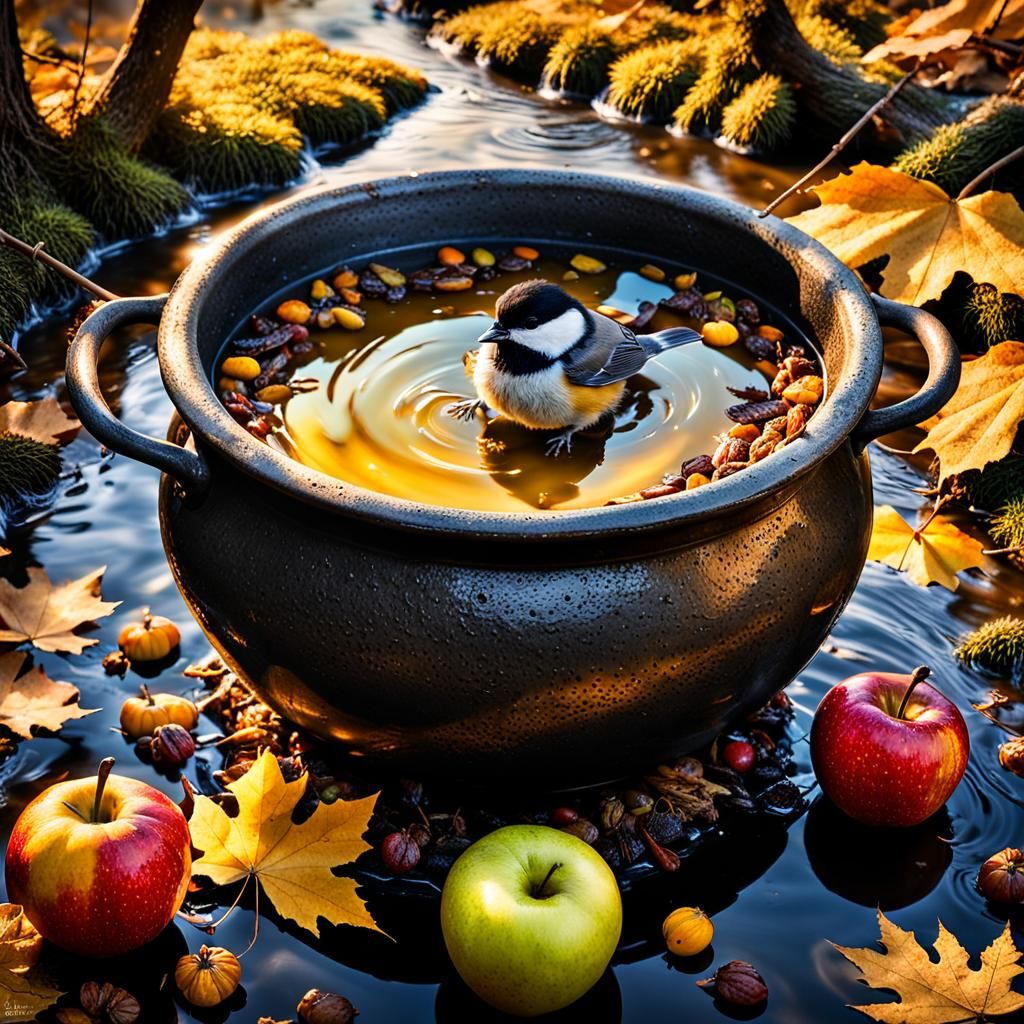 Chickadee Cauldron: An Autumnal Alchemy in Hyperrealism