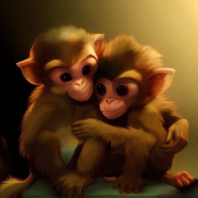 Affectionate Monkey Siblings: A Cute Furry Masterpiece