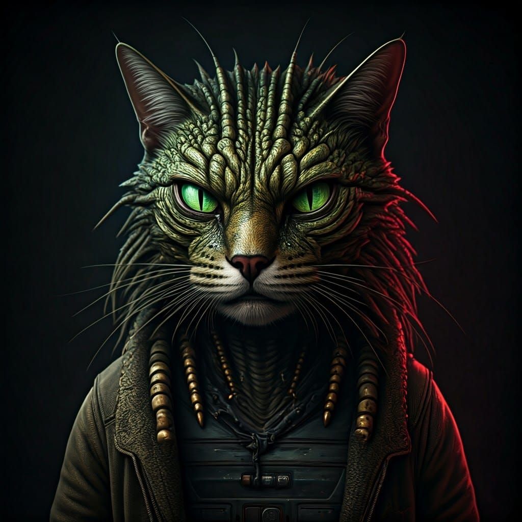 Space Cat Wanted Poster in Cyberpunk Style
