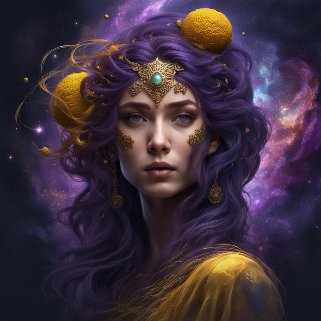Half Human, Half Galaxy Woman in Dark Fantasy Art