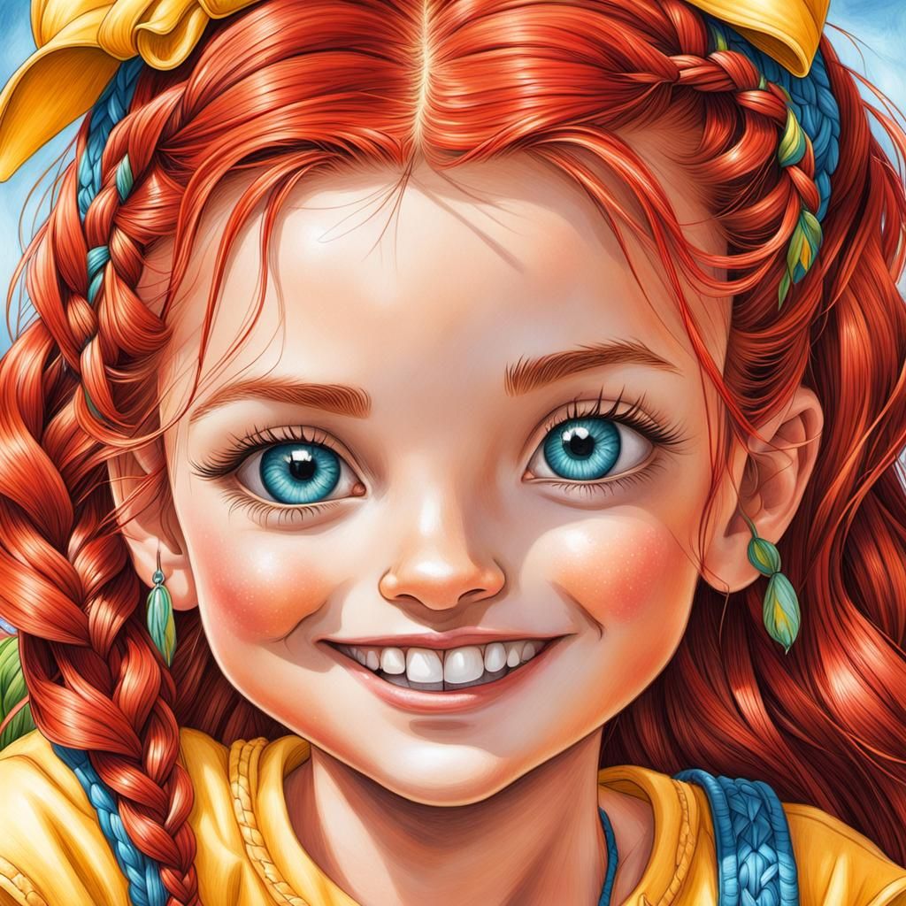Red-Haired Girl with Braid: Realistic Digital Art