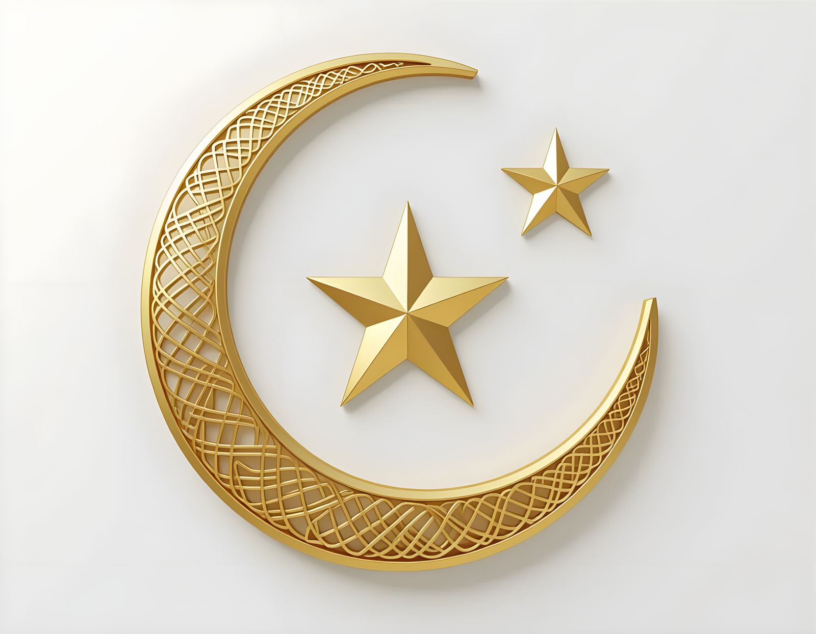 Golden Islamic Crescent Moon and Star 3D Render