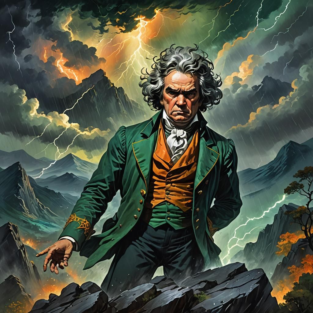Beethoven Summons a Storm in Dark Fantasy Style