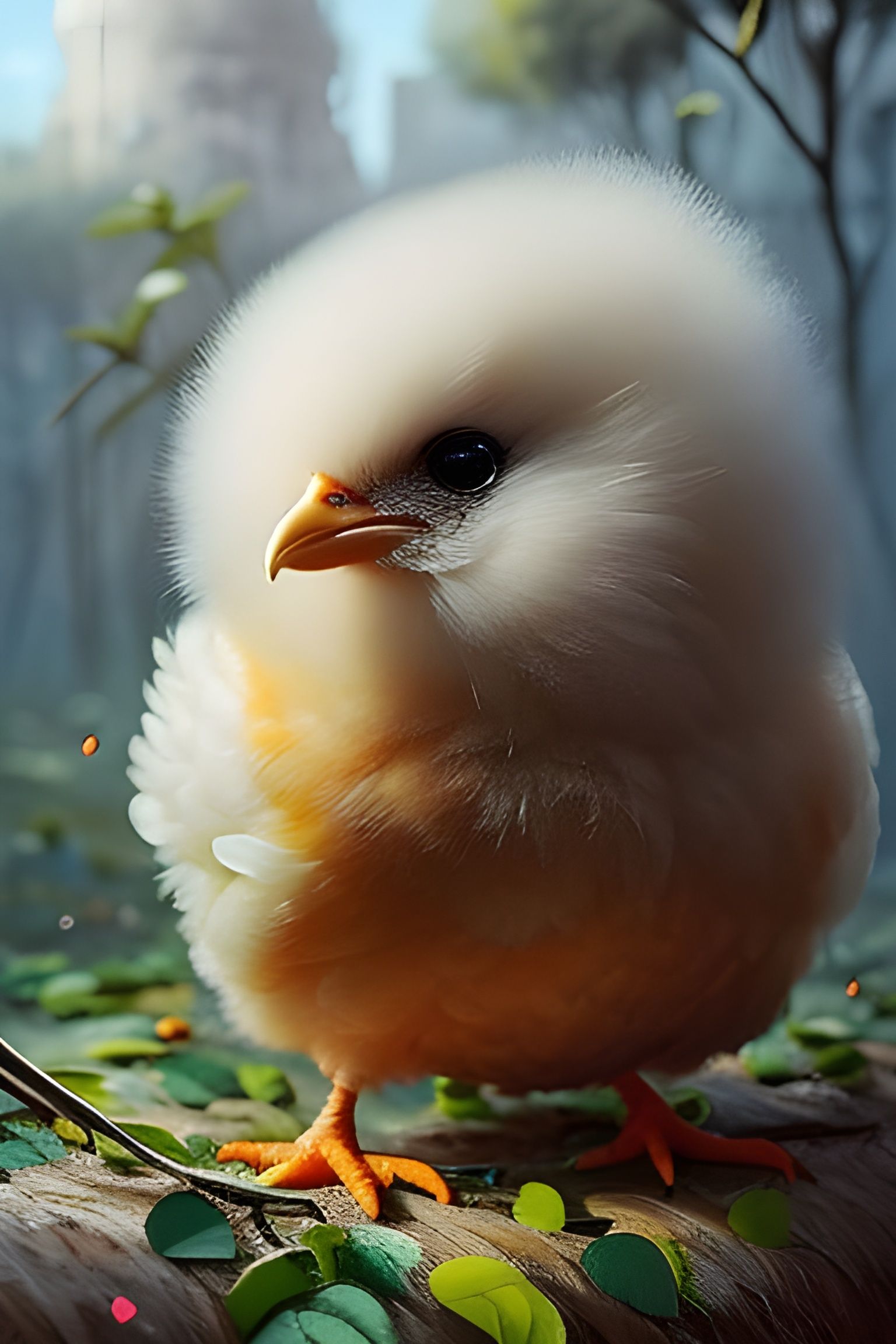 Cute Fluffy Chick Family Portrait in Chibi Style