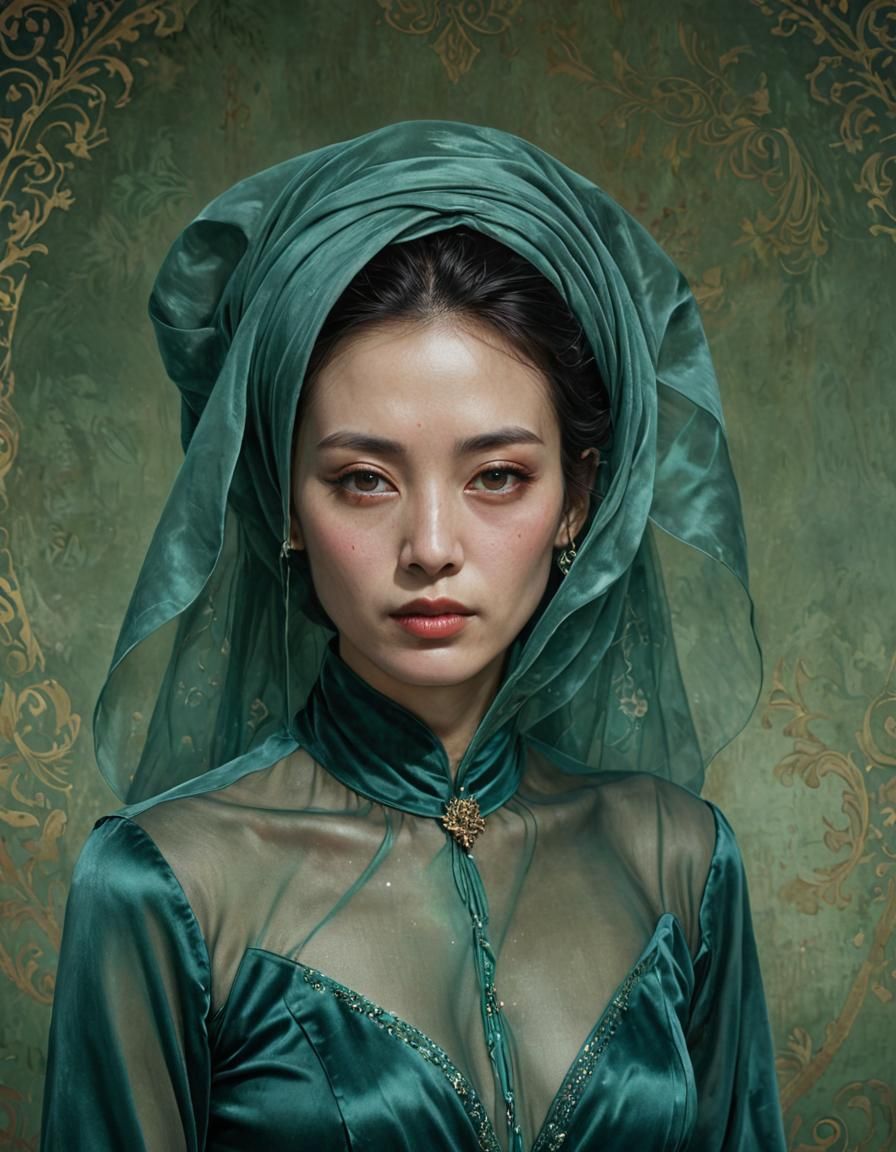 Surreal Jade Palace Portrait in Oil Painting Style