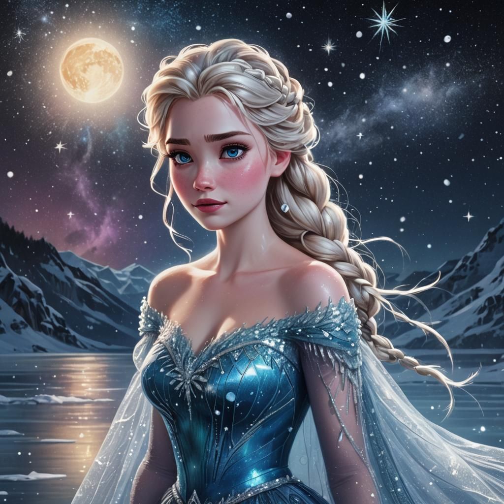 Realistic Disney Elsa on Frozen Lake