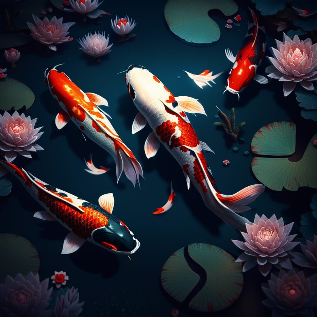 Koi in Moonlight: A Detailed Matte Painting