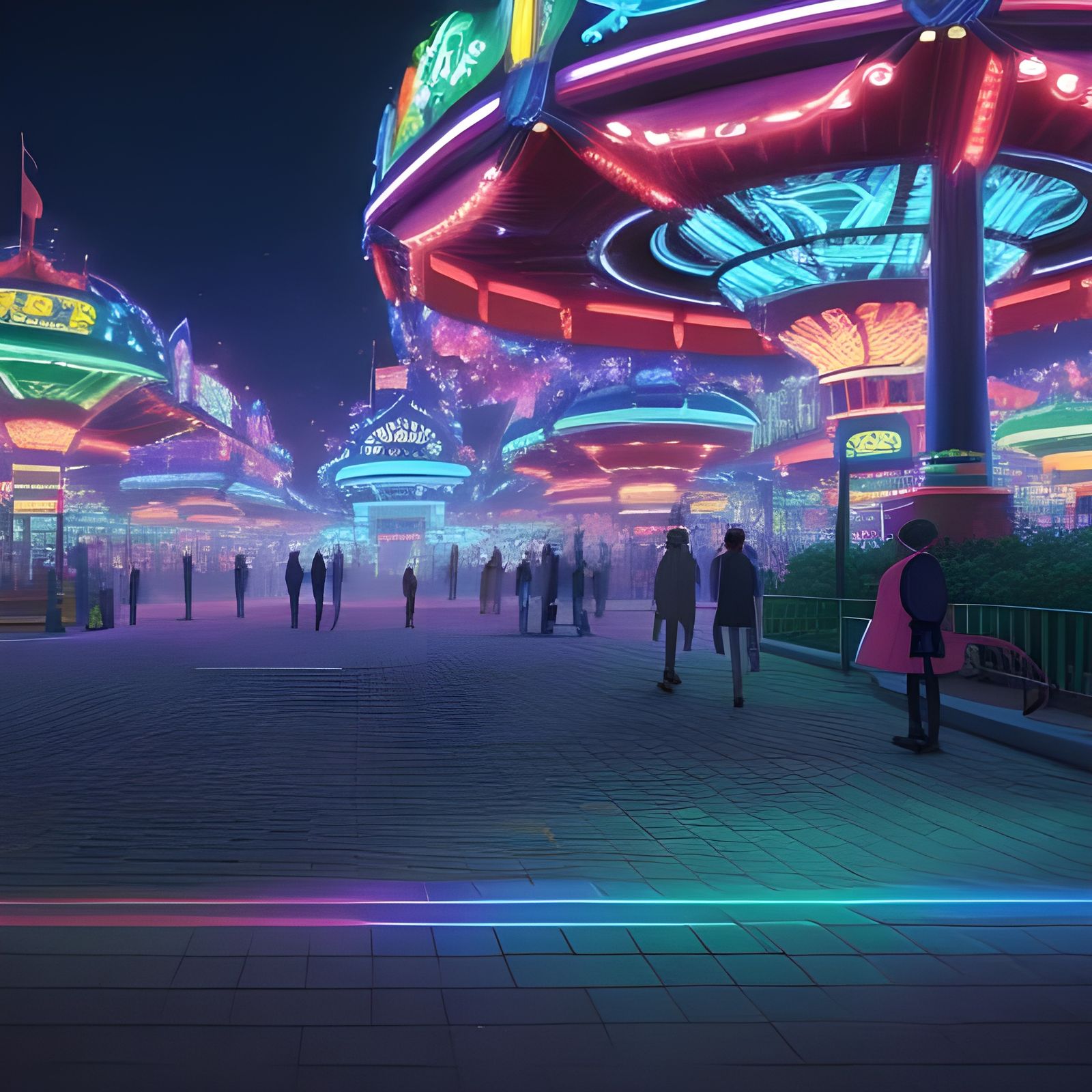 Anime Neon Carnival at Night in Ghibli Style