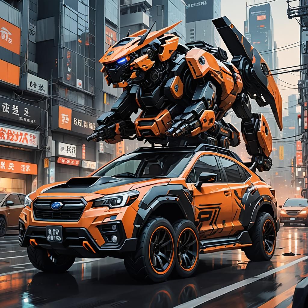 Cyberpunk Subaru Car with Mecha Theme in Anime Style