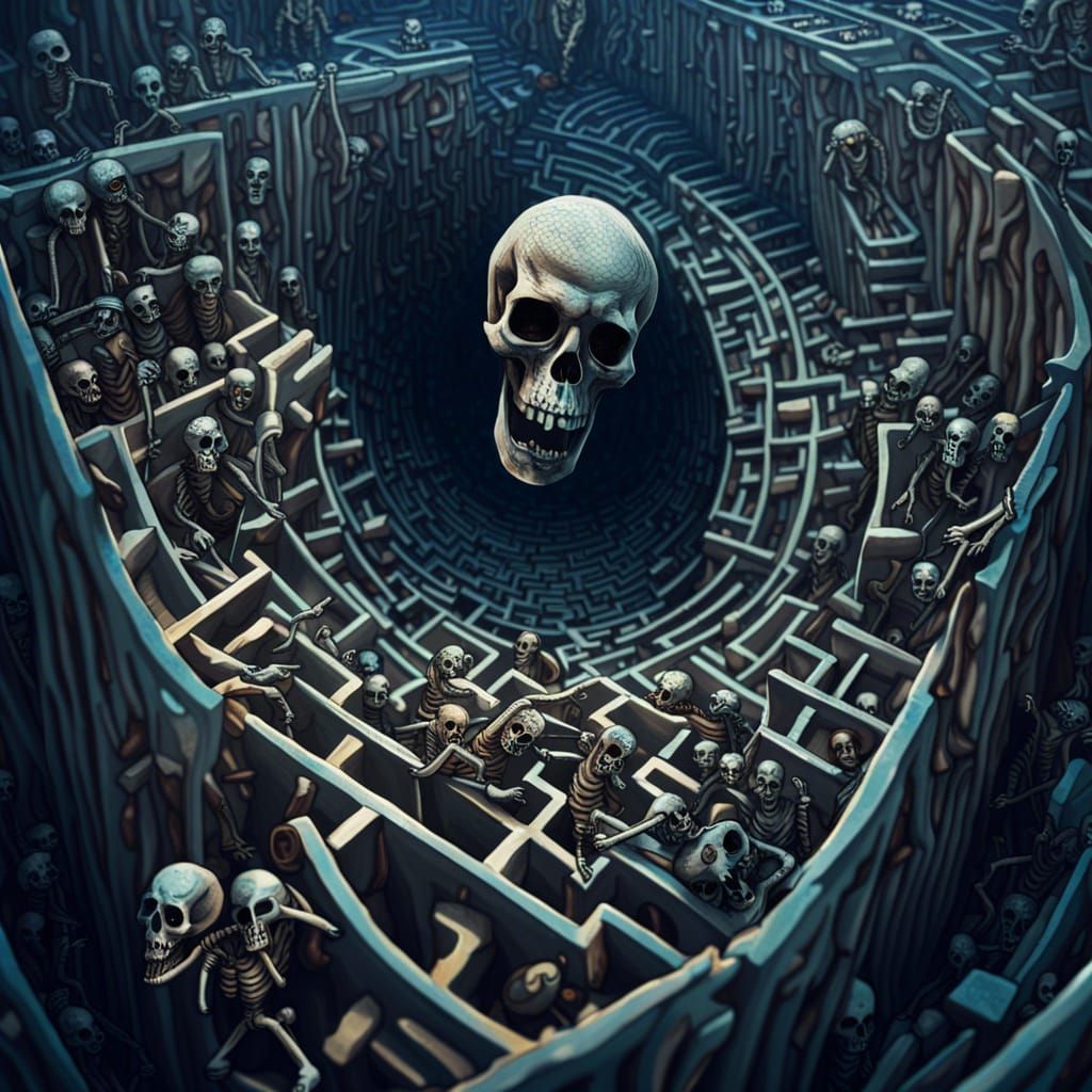 Dystopian Maze of Life and Death: Surreal Artwork