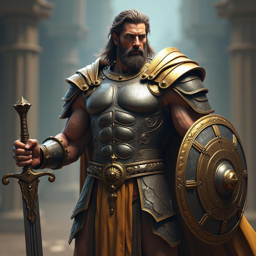 Armored Hercules with Runes: Fantasy Concept Art