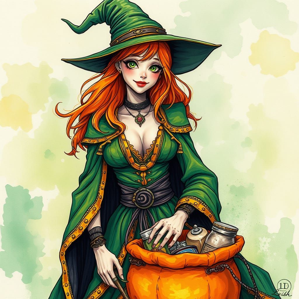 Vibrant Witch Gathering Supplies in Alcohol Ink Style