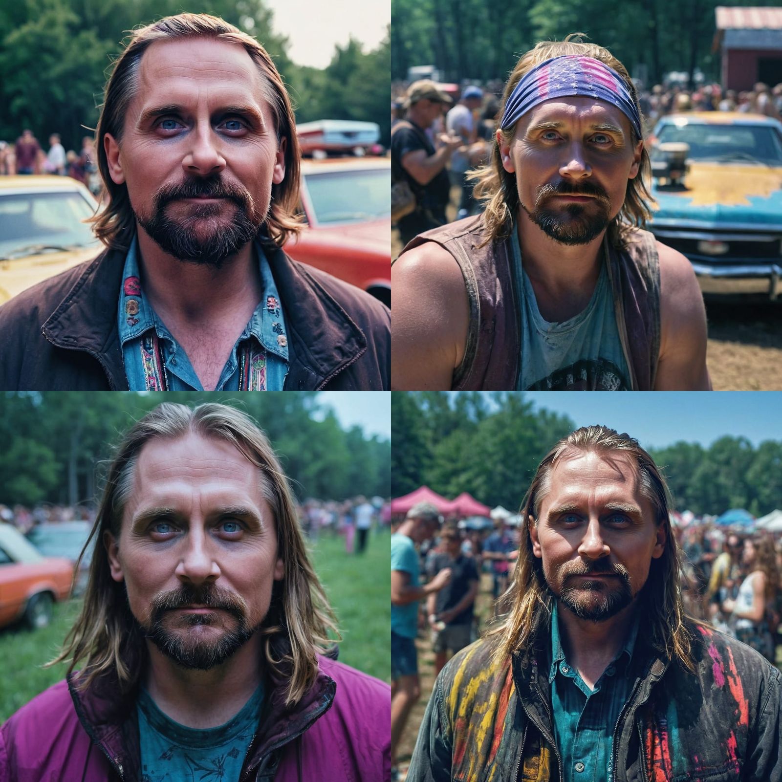 Free-Spirited Hippie at Woodstock in Vibrant Cinematic Style