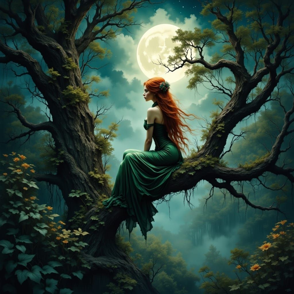 Ethereal Fairy in Mystical Forest Under Full Moon