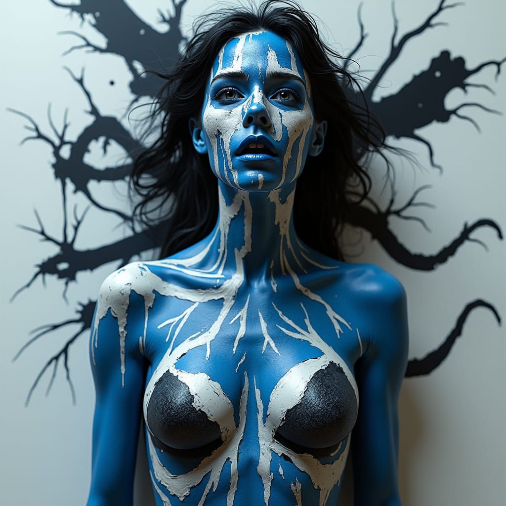 Abstract Body Paint Portrait in Expressionist Style