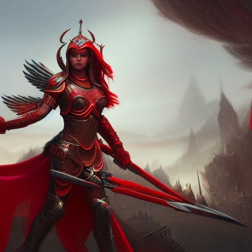 Baby Valkyrie in Red: Detailed Fantasy Art