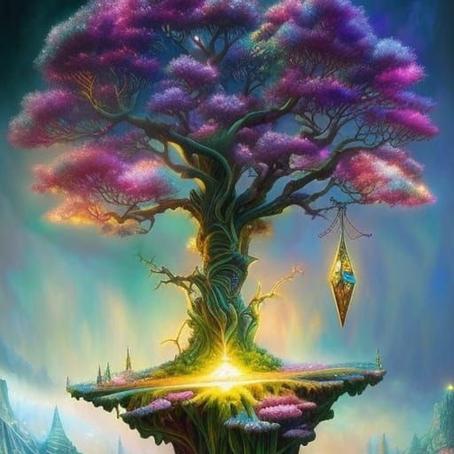 Crystalline Geode Tree with Amethyst, Fantasy Art