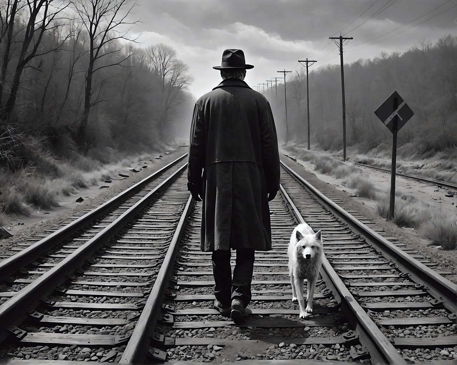 Sad Hobo and Ghostly Companion in Surrealist Style